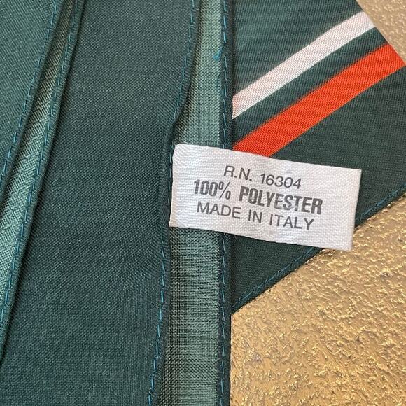 Vintage Italian Geometric Print Scarf | 1970s, Dark Green, Mod Print, 15x44" - Picture 5 of 5
